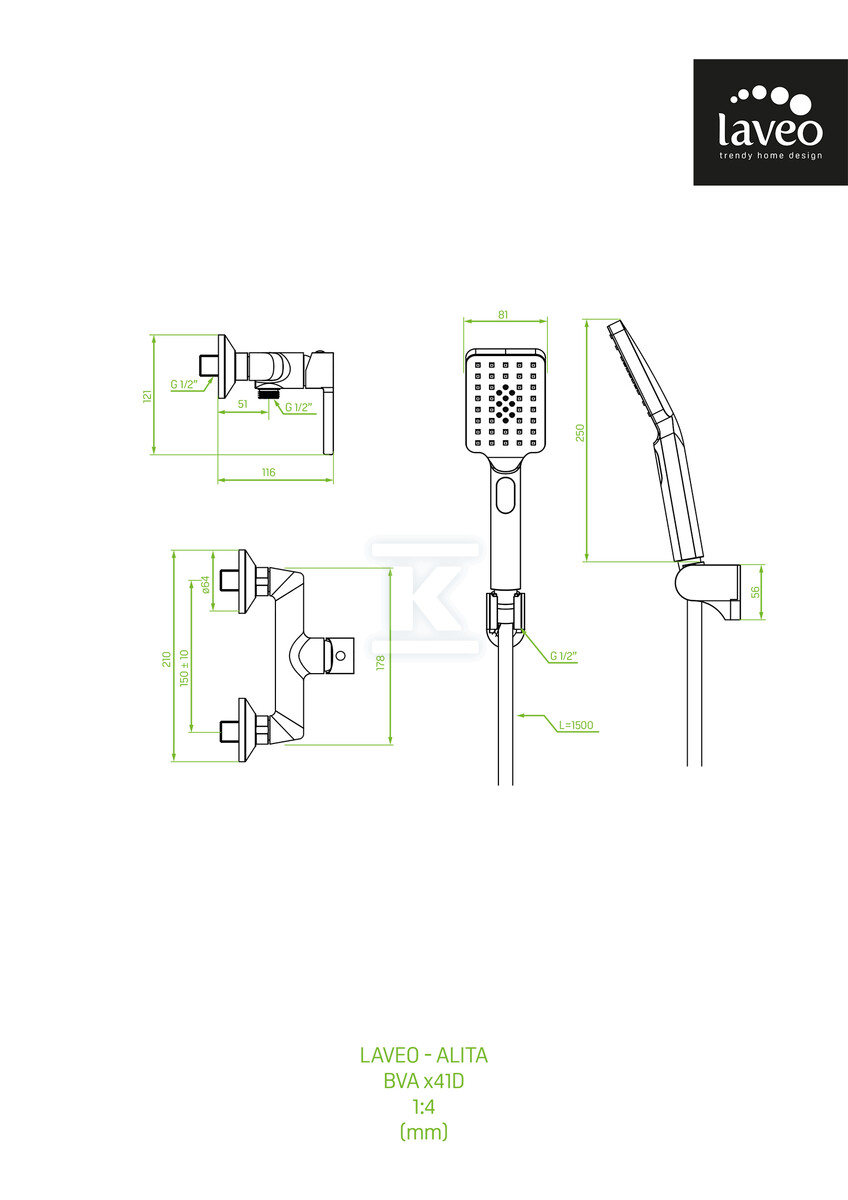 Bateria natryskowa ALITA ścienna z - BVA_741D